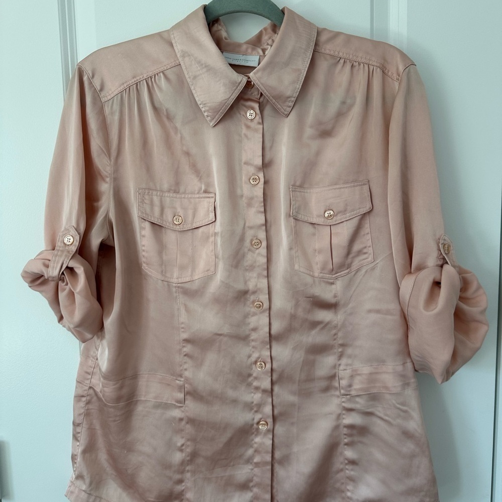 New York & Company Stretch  Satin Button Down Blouse